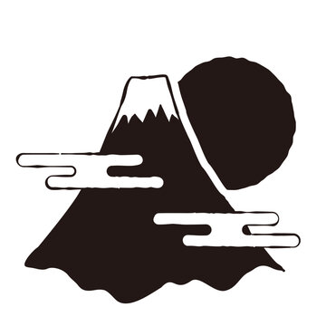 recommend clip art: 版画風　富士山と日の出　黒