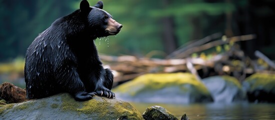 Thoughtful black bear near Whistler, Canada - obrazy, fototapety, plakaty
