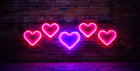 romantic hearts square shape on brick wall valentine day, heart on the wall