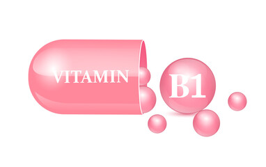 Capsule vitamin B1 structure pink and white with circular bubbles flowing out. Beauty concept. Personal care. Isolated on cut out PNG. transparent capsule pill. Drug business concept	