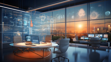 Business and technology concept. Smart office. Generative Ai. - obrazy, fototapety, plakaty