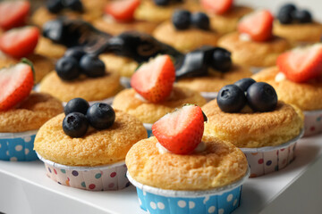 Hokkaido chiffon cupcakes with fruit decorations