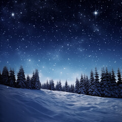 Fototapeta na wymiar winter forest landscape in the night with snow and starry sky