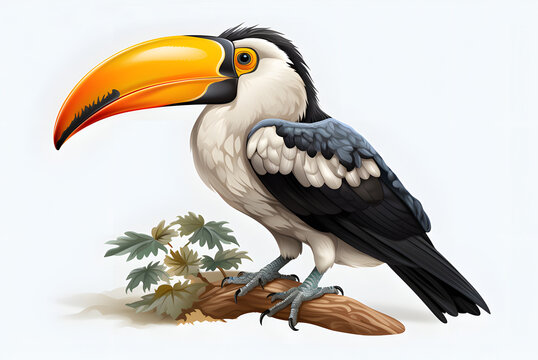 recommend clip art: Picture draw by watercolor of Hornbill on brown branch on white background. Realistic animal clipart template pattern. Background Abstract Texture. Work of art.