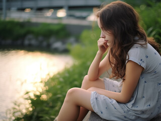 Naklejka premium woman sitting in the park
