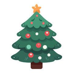 Decorated Christmas tree decoration ball and star in cartoon flat style. Merry Christmas and Happy New Year. Vector illustration isolated.
