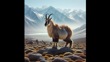 goat in the mountains - obrazy, fototapety, plakaty