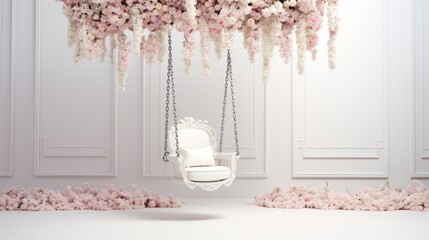 Decorative hanging  swing with Pink Potted Plant and Greenery in a empty room generated by AI tool