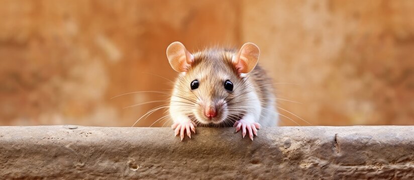 Outdoor pest control station for rats placed near a wall.
