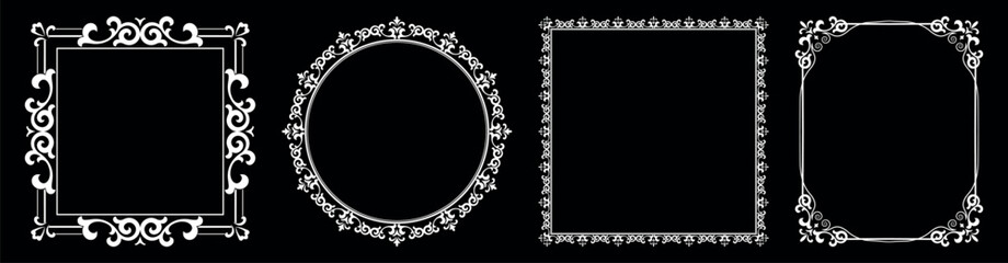 Set of decorative frames Elegant vector element for design in Eastern style, place for text. Floral black and white borders. Lace illustration for invitations and greeting cards.