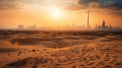 Fototapete Burj Khalifa Desert in dubai city background united arab emirates beautiful sky at sunrise.