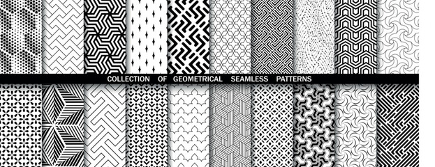 Geometric set of seamless black and white patterns. Simple vector graphics