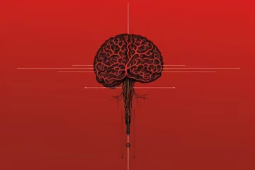   a red background with a drawing of a brain in the center of the image and a line across the top of the image. © Shanti
