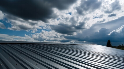 Roof metal sheet with a sky with clouds.