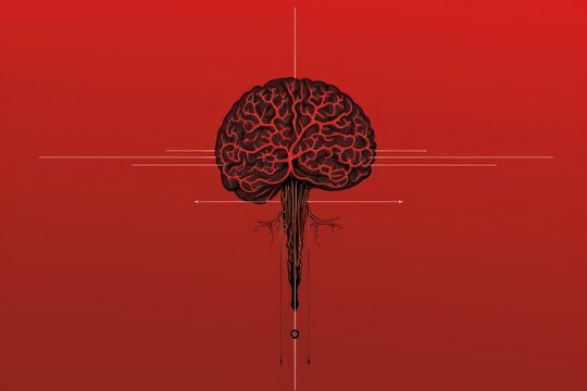  a red background with a drawing of a brain in the center of the image and a line across the top of the image.