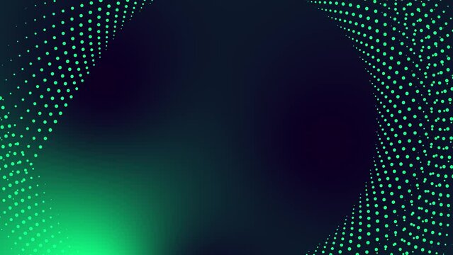 Circular dotted spot animation tech motion graphic round abstract pattern geometric background looping spiral design futuristic visual effect rotation for intro title 4K navy green