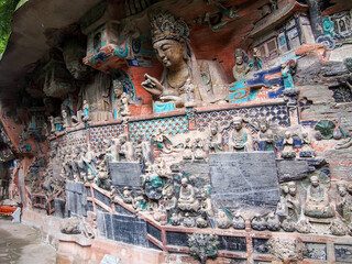 Many buddha sculptor carvings at Dazu carving hill,Chongqing,China