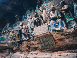 Many buddha sculptor carvings at Dazu carving hill,Chongqing,China