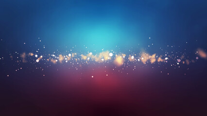 Blue Red bokeh particles glitter awards dust gradient abstract background. Futuristic glittering in space on blue red background.