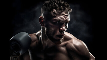 Fototapeta na wymiar Male professional boxer fighting in the ring 