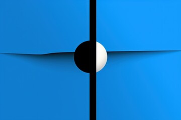  a close up of a blue piece of paper with a hole in the middle and a white ball in the middle.