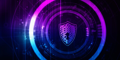 2d illustration technology cyber security in shield