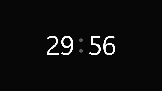 30 minutes digital countdown clock timer animation in 4k