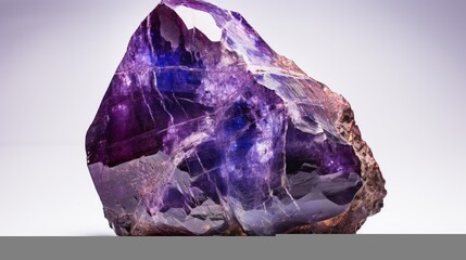 an isolated, vivid purple sugilite stone on a clean white backdrop, highlighting its unique texture and deep purple hues, making it a captivating focal point.