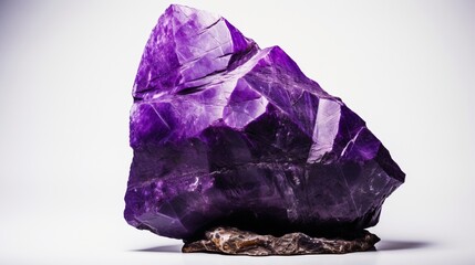 an isolated, vivid purple sugilite stone on a clean white backdrop, highlighting its unique texture and deep purple hues, making it a captivating focal point.