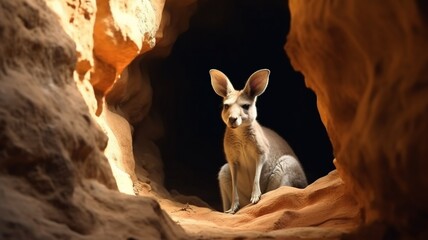 Kangaroo animal sitting cave pictures AI Generated Art
