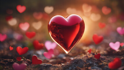 Obraz premium Love symbol, concept for Valentine's Day, wedding etc. Heart elements for love concept design. AI generated image