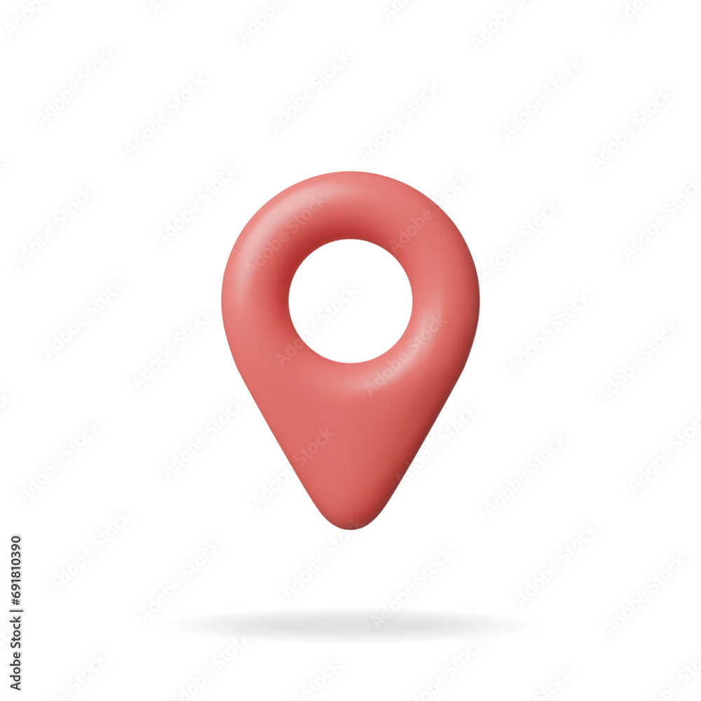 Poster 3d location map pin isolated on white. render red gps pointer marker icon. gps and navigation symbol