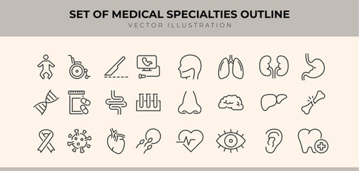 Medical Specialties icons collection. Set contains such Icons as neurologist, eye specialist, heart specialist, and more
