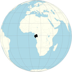 An orthographic projection of Gabon, a country in Central Africa, centered on the global map	
