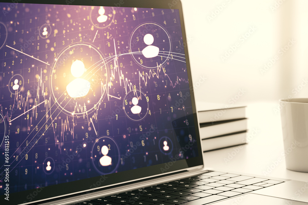 Poster Modern computer screen with social network media concept. 3D Rendering