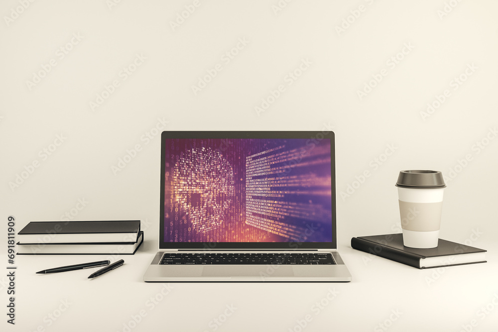 Leinwandbilder creative concept of code skull illustration on modern laptop screen. hacking and phishing concept. 3