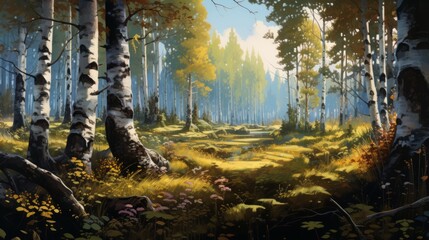 birch forest artistic style - obrazy, fototapety, plakaty