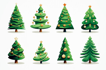 set of drawn christmas trees with neutral decorations