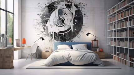 modern teenage room with bed next to white wall