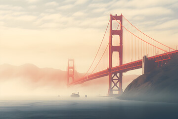 Bridge in mysterious background with thick fog