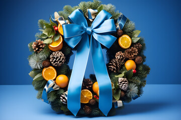 Blue christmas wreath new year simple background