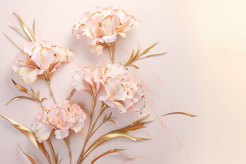 Carnation branches on elegant pastel background. Wedding invitations, greeting cards, wallpaper, background, printing, poster, social ads, banner