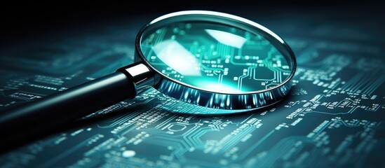 Fraudsters' magnifying glass: Internet and smartphone privacy compromised by data theft. - obrazy, fototapety, plakaty