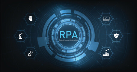 Robotic process automation (RPA ) concept. Business machines technology with support factory service provider industry 4.0 with precision machines for more efficient productivity. 