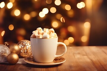 Hot chocolate with marshmallows in a mug