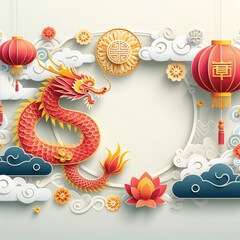 Paper Art Chinese New Year Year Of Dragon 2024 Background - 01