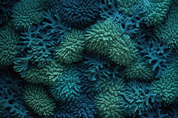 Fototapeta na wymiar Close-up of a blue coral reef. Biophilic design. Organic abstract background