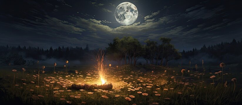 Preliminary moon gathering preceding bonfire of flora.