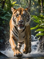 Fototapeta premium tiger in the wild, portrait of tiger in the fantasy jungle,running tiger 