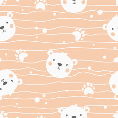 Cartoon bear seamless pattern. Cute hand-drawn animal. Childish pattern for wrapping, textile, fabric, wallpaper, print design. Vector illustration